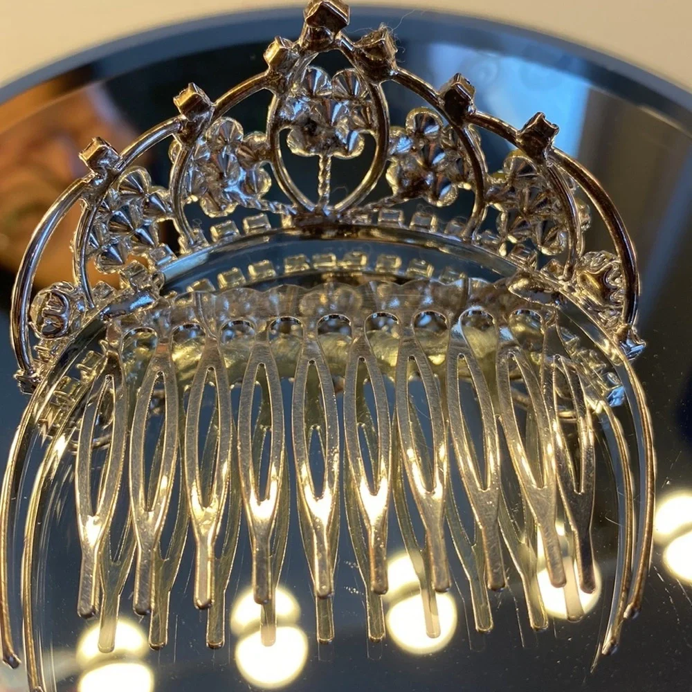 Kids Mini Crystal Tiara Comb Clear and Aqua Blue Rhinestones